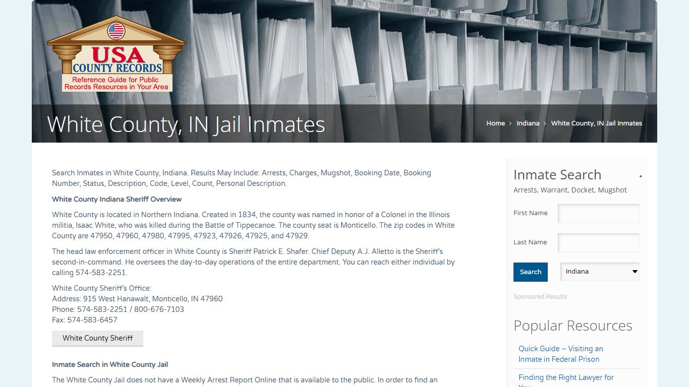 White County, IN Jail Inmates | Name Search